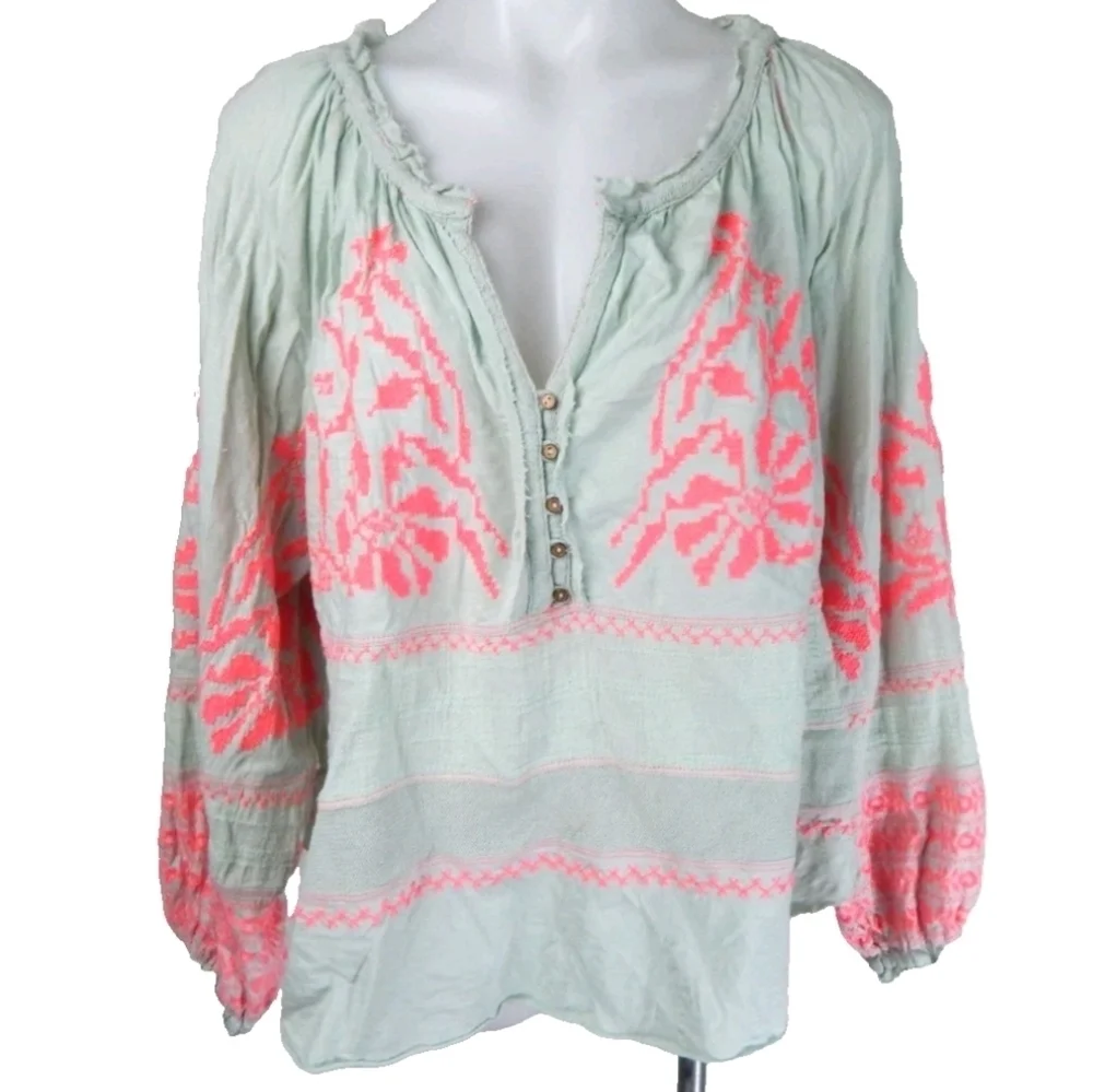 Free People Persuasion Embroidered Peasant Blouse